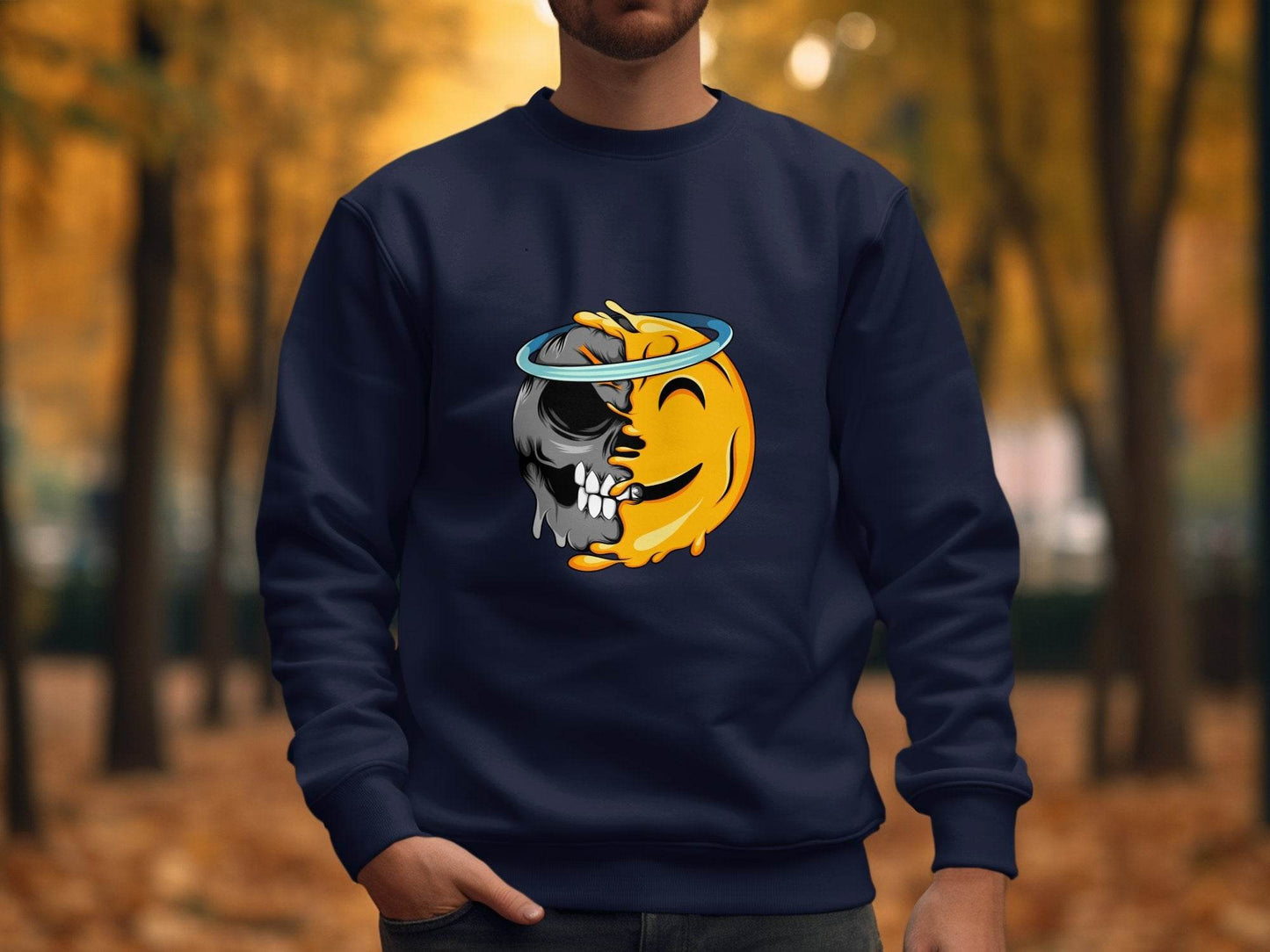 Skull Meets Emoji with a Halo Graphic Novelty Sweater - Design & Vybe