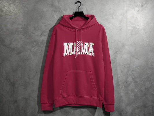 Retro Mama Checkered Bolt Floral Design Graphic Hoodie - Design & Vybe