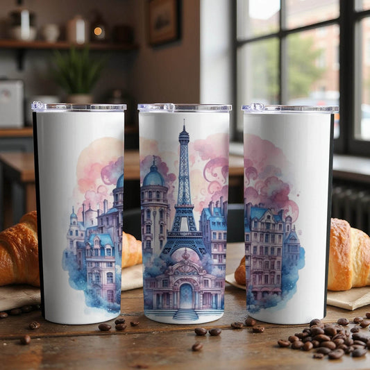 Watercolor Paris Eiffel Tower Dreamy Skyline Artistic Tumbler - Design & Vybe