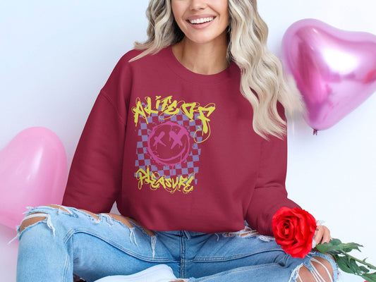 Grunge Smiley Checkered Dead Smile Graphic with Graffiti Sweater - Design & Vybe