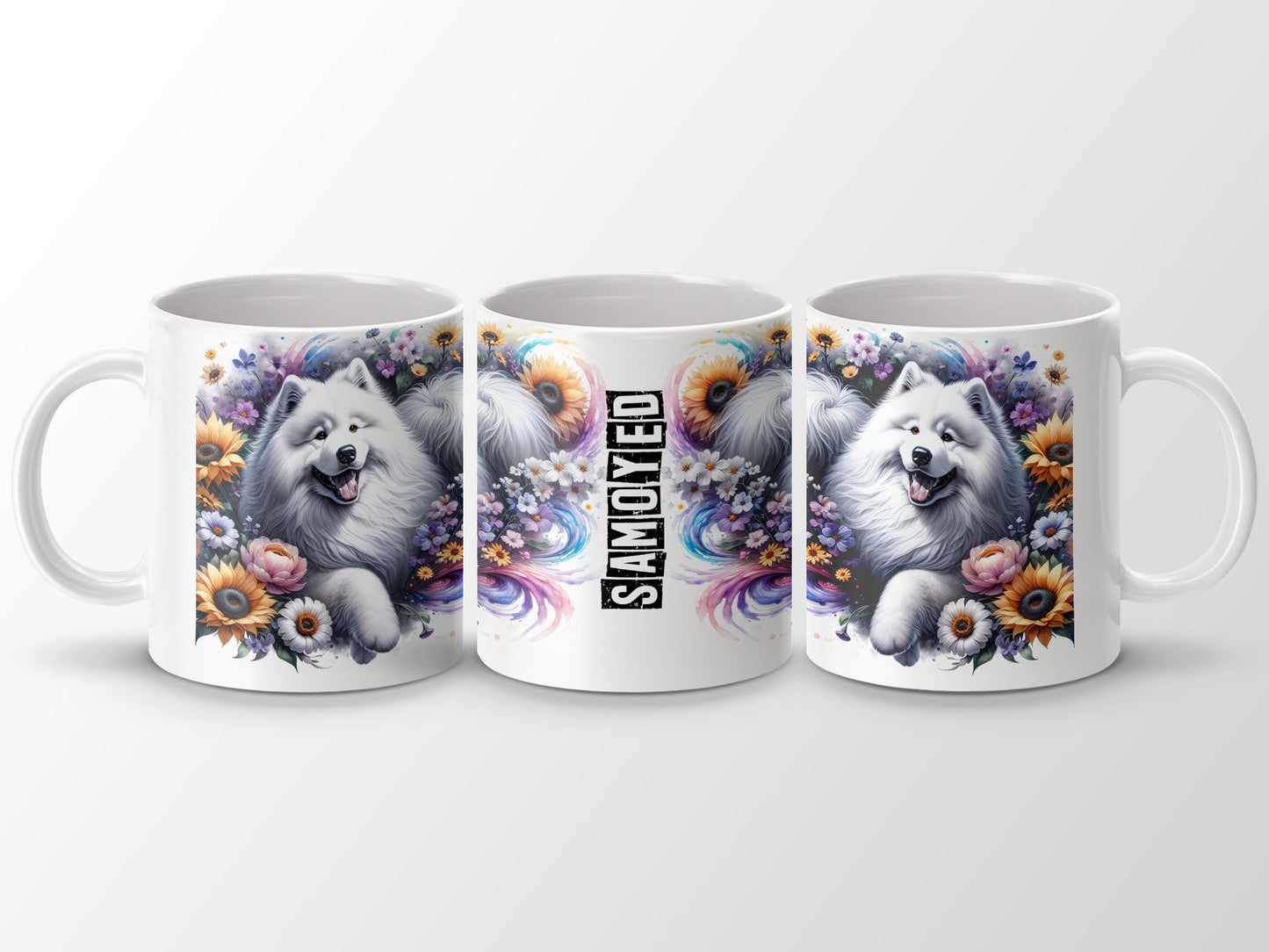Adorable Samoyed Dog Floral Print Mug product type