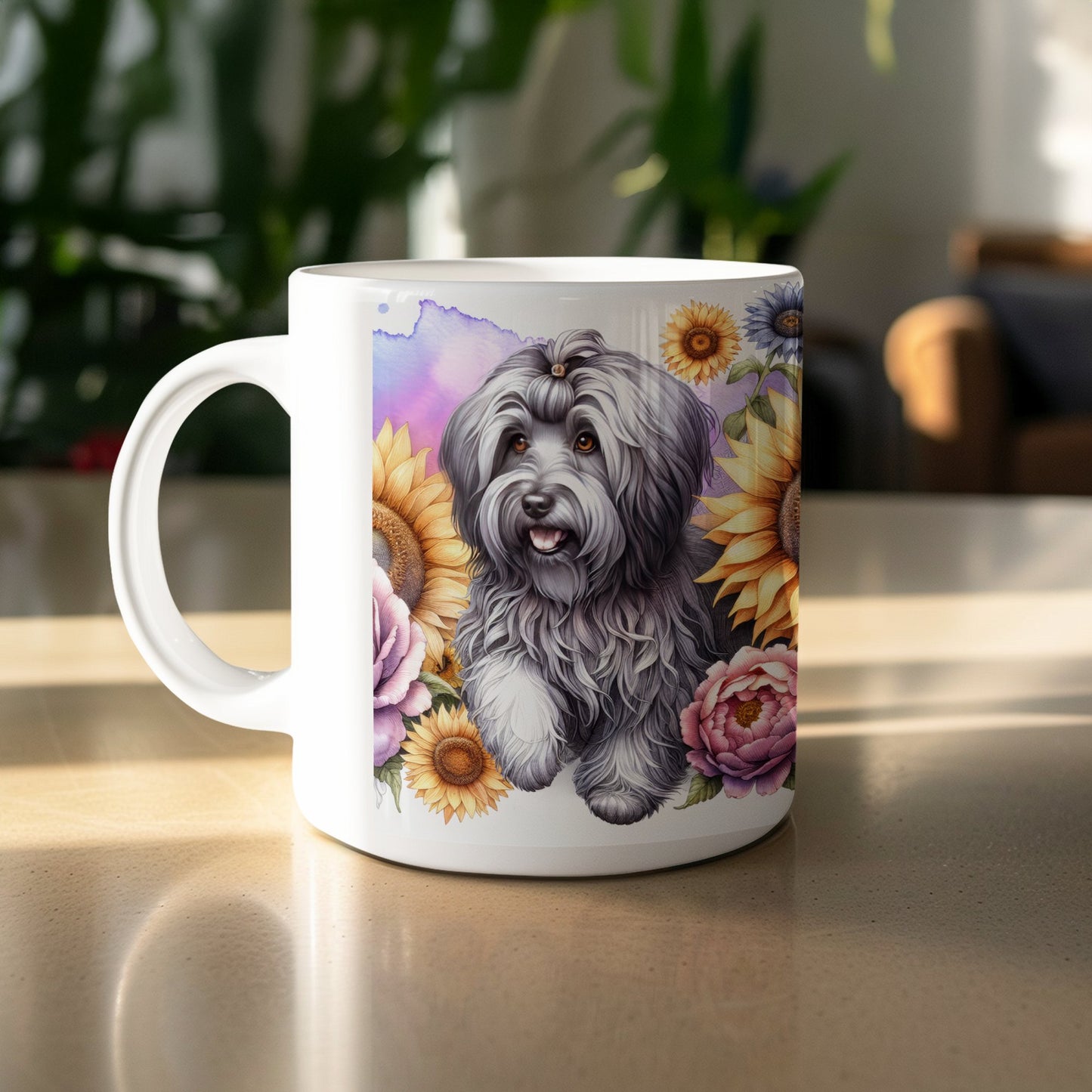 Adorable Dog and Sunflowers Artistic Design Mug product