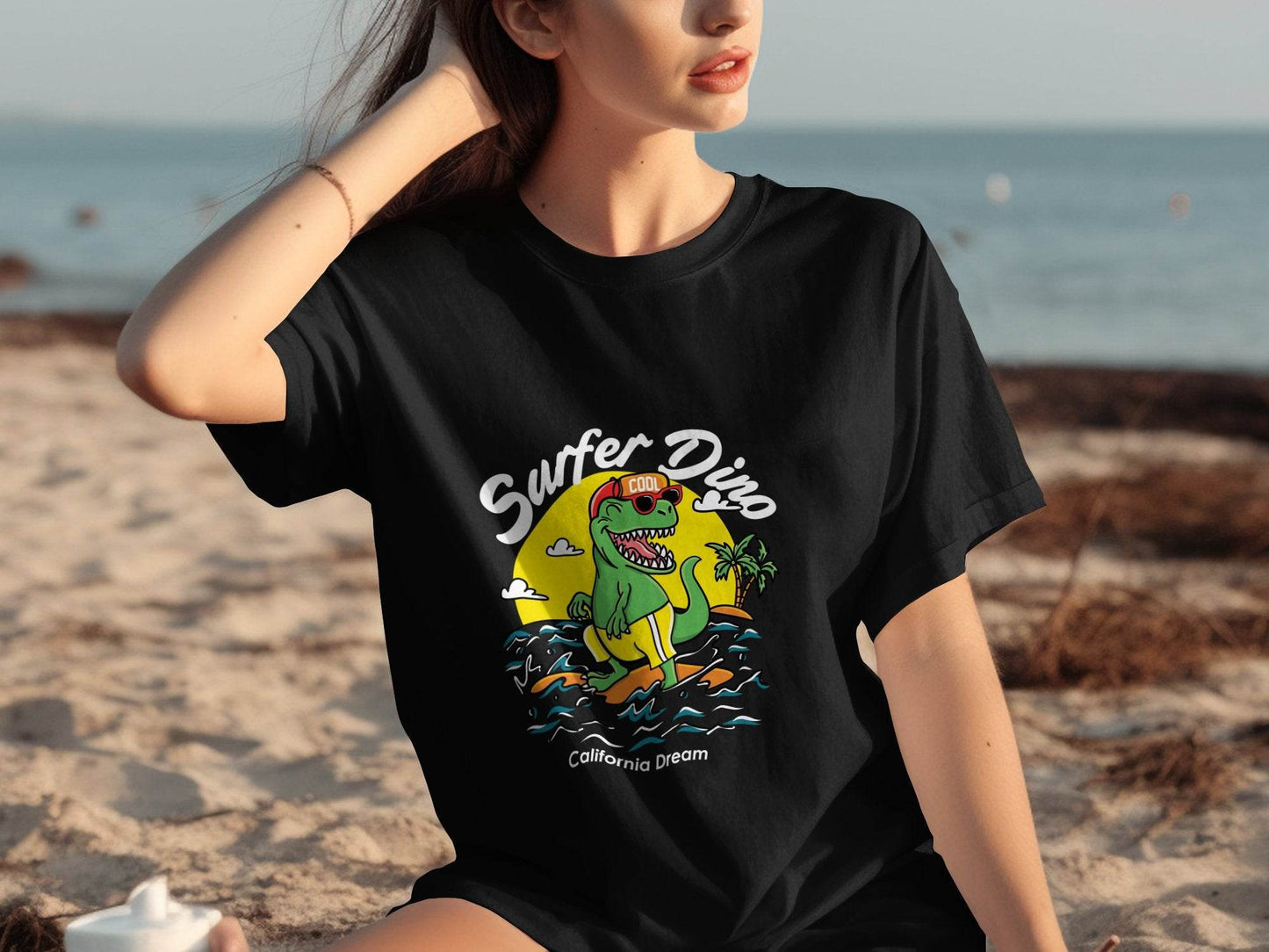 Cool Dinosaur Surfing Printed Stylish T-Shirt - Design & Vybe