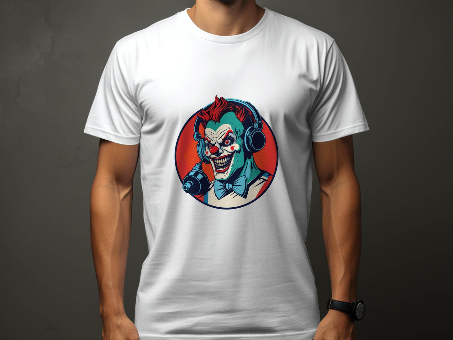 Evil Clown with Headphones Graphic Design Funny T-Shirt - Design & Vybe