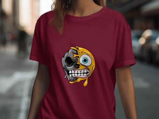 Half Skull Half Emoji With Teeth Out Vector T-Shirt - Design & Vybe