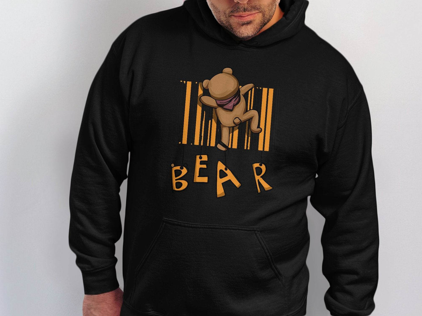 Funny Adorable Cute Bear Climbing Barcode Design Printed Hoodie - Design & Vybe