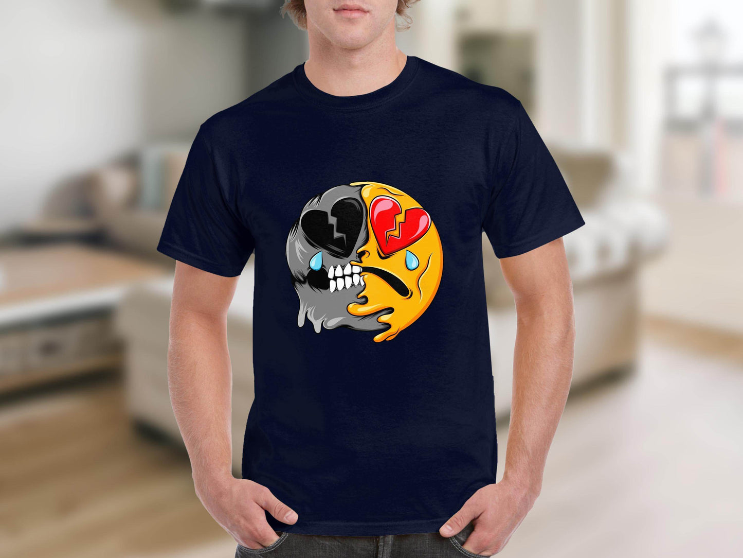 Dual Emotions Skull And Hearts Smiley Graphic T-Shirt - Design & Vybe