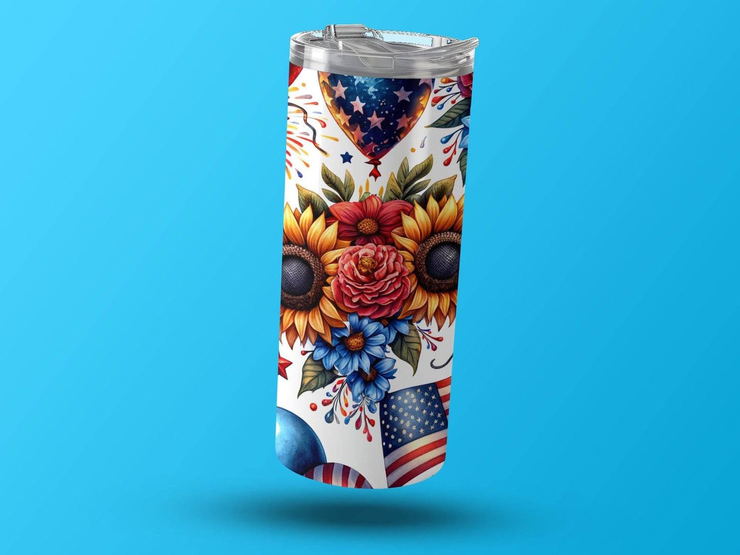 Patriotic Flowers Balloons Stars Pattern Background Tumbler - Design & Vybe