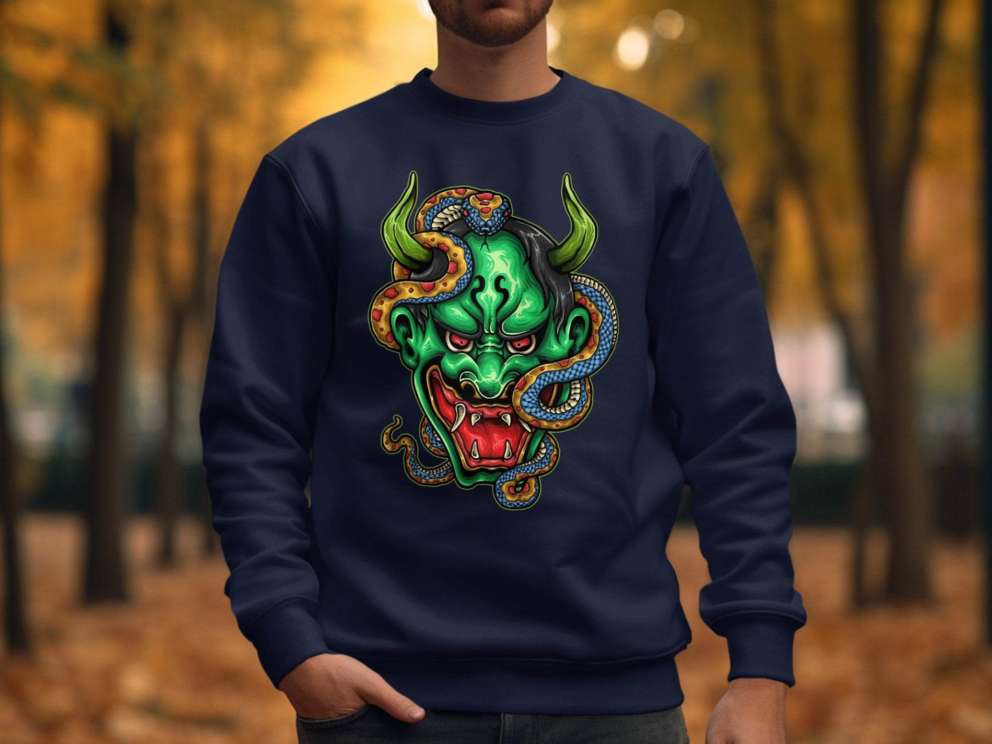 Bizarre Demon Face with Snake Design Horror Sweater - Design & Vybe