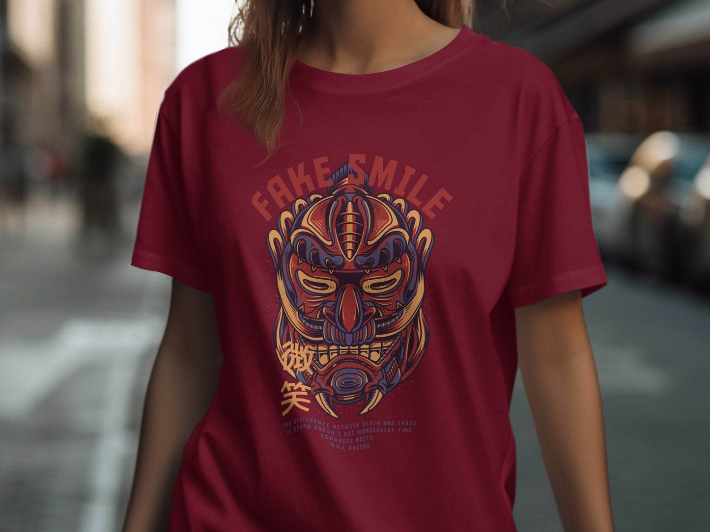 Fake Smile Japanese Mask Design Graphic T-Shirt - Design & Vybe