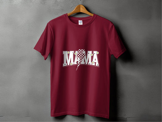 Retro Mama Checkered Bolt Floral Design Graphic T-Shirt - Design & Vybe