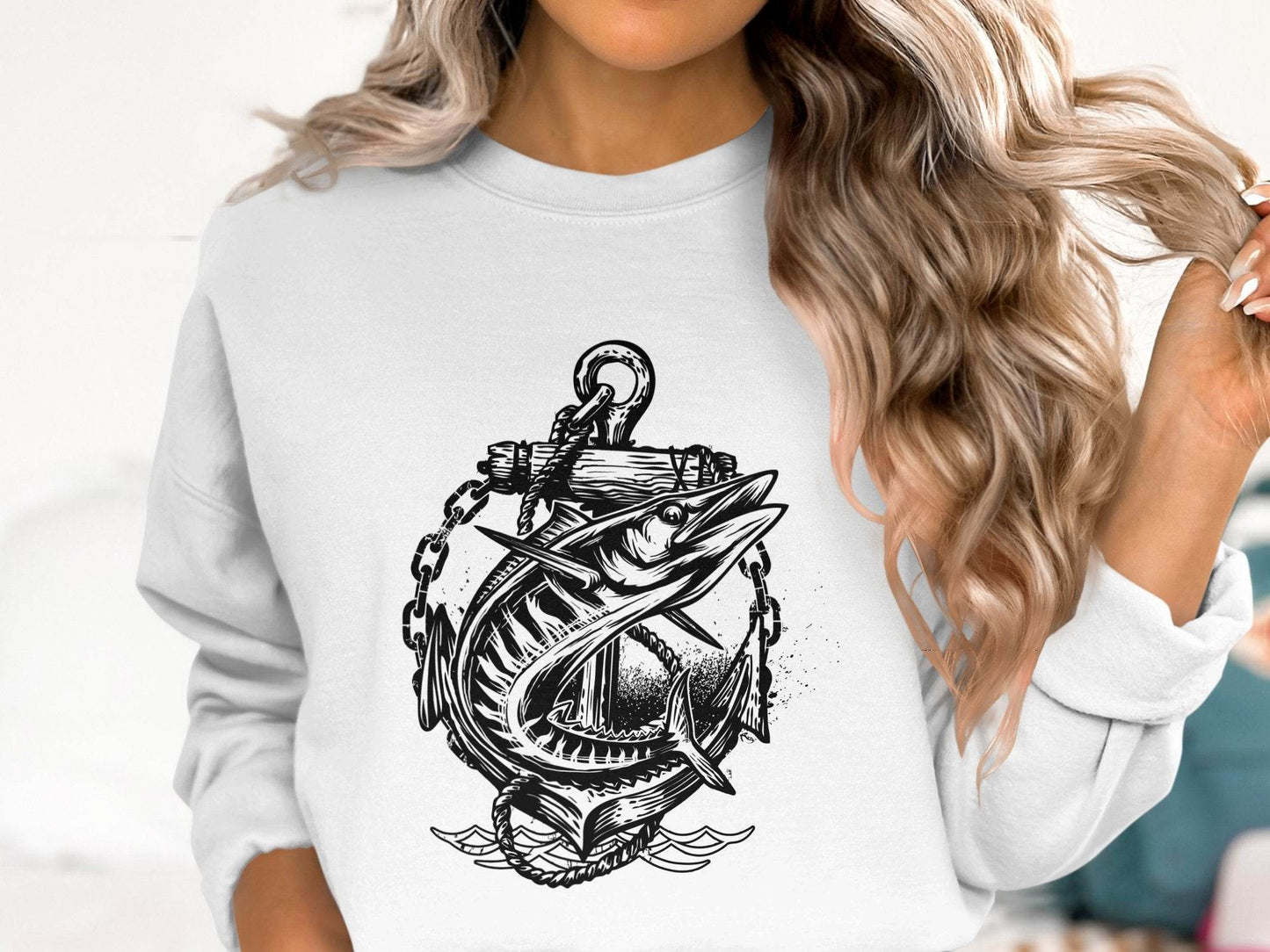 Nautical Anchor Design With Marlin Graphic Sweater - Design & Vybe