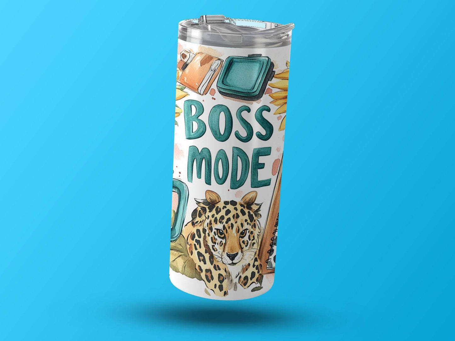 Boss Mode Sunflower Leopard Office Supplies Design Tumbler - Design & Vybe