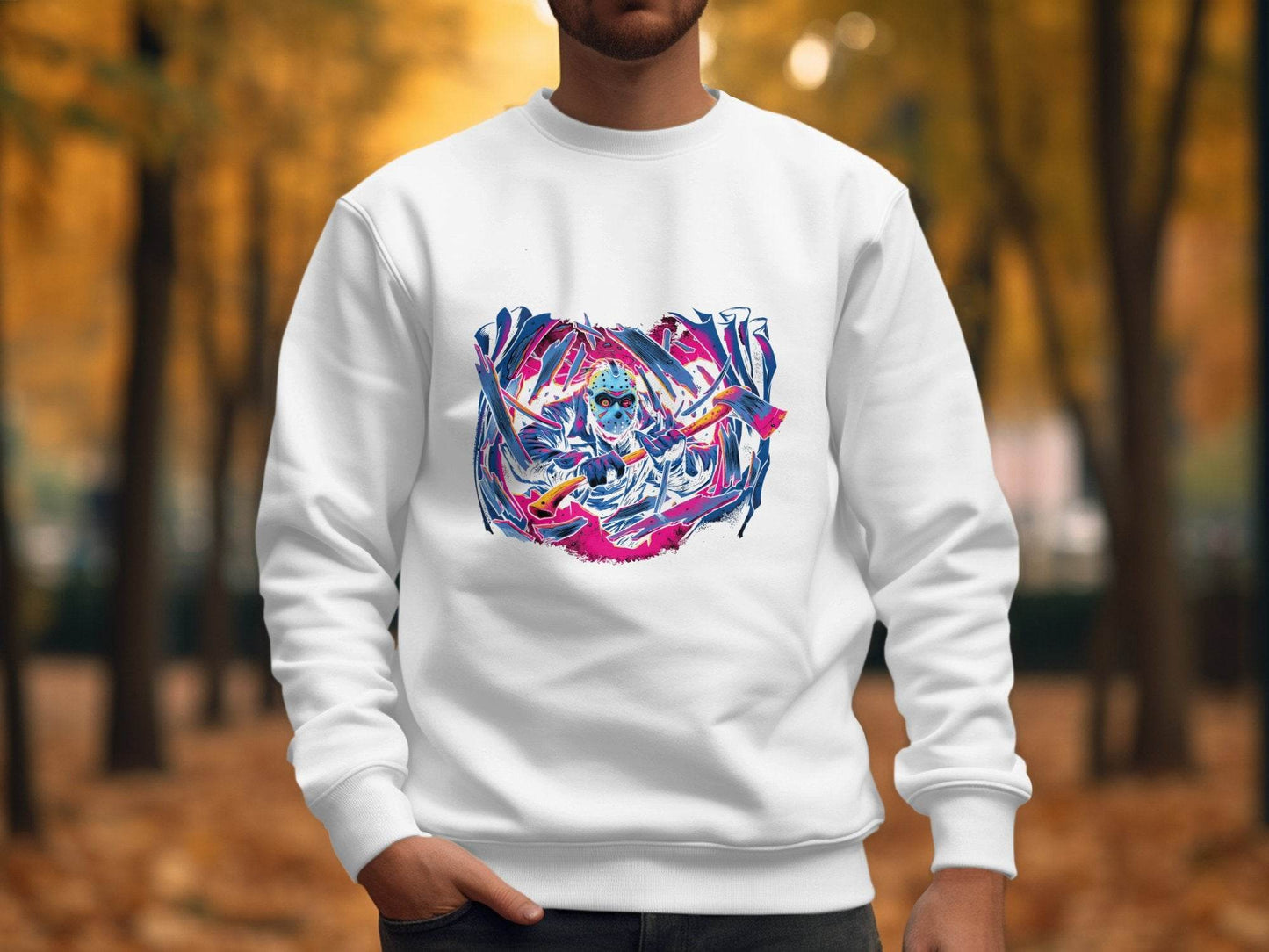 Masked Horror with Axes Abstract Graphics Cool Sweater - Design & Vybe