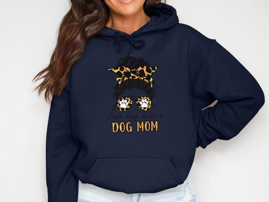 Kinda Busy Being A Dog Mom with Paw Print Glasses Hoodie - Design & Vybe