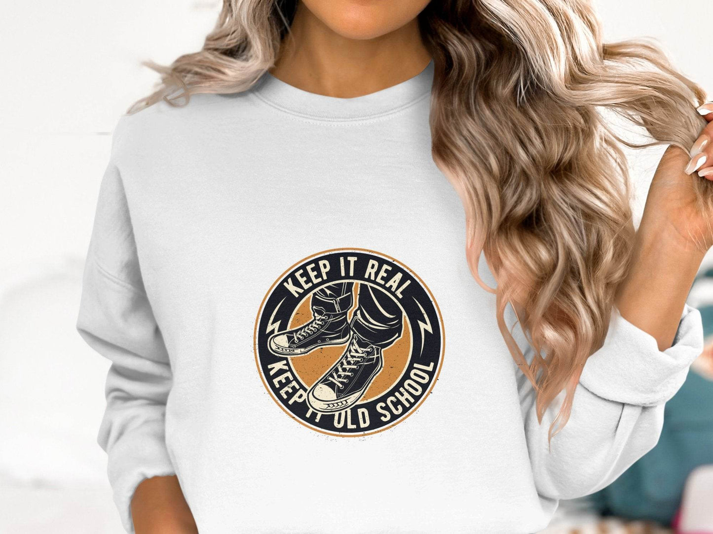 Keep It Real Keep It Old School Retro Shoes Graphic Sweater - Design & Vybe