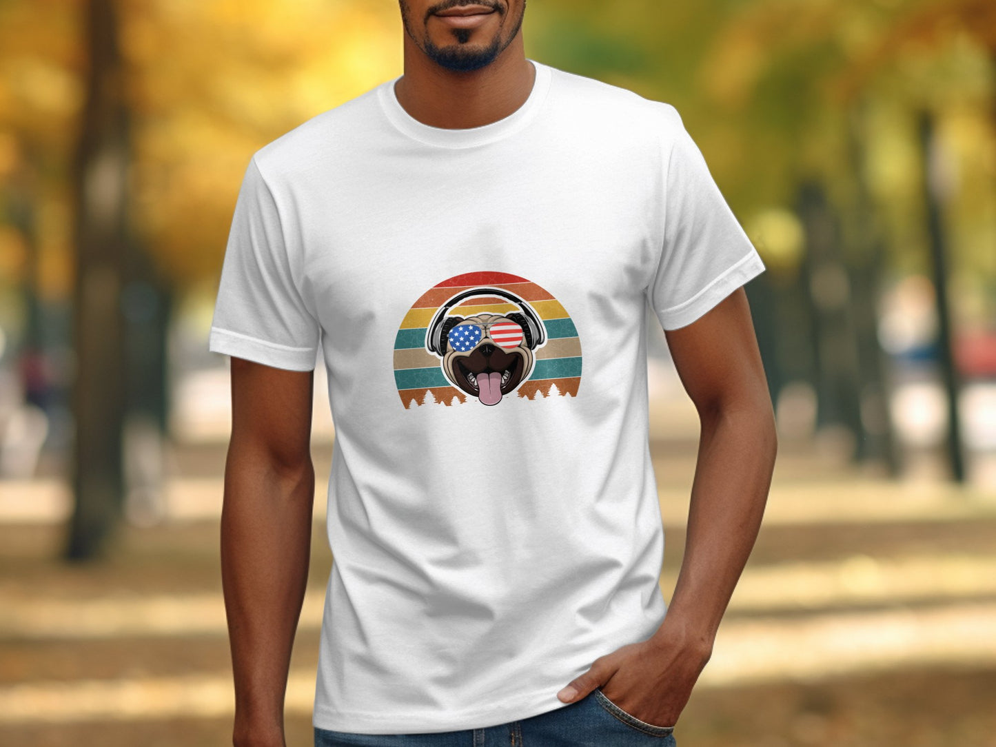 Retro USA Dog Headphones Graphic T-shirt product