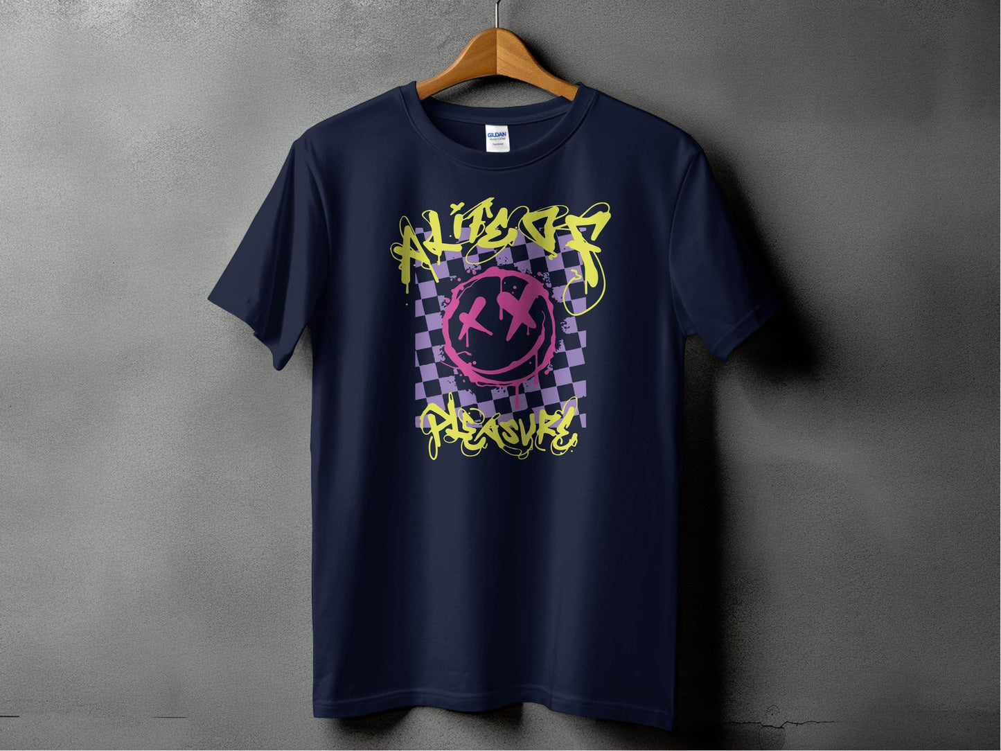 Grunge Smiley Checkered Dead Smile Graphic with Graffiti T-shirt - Design & Vybe