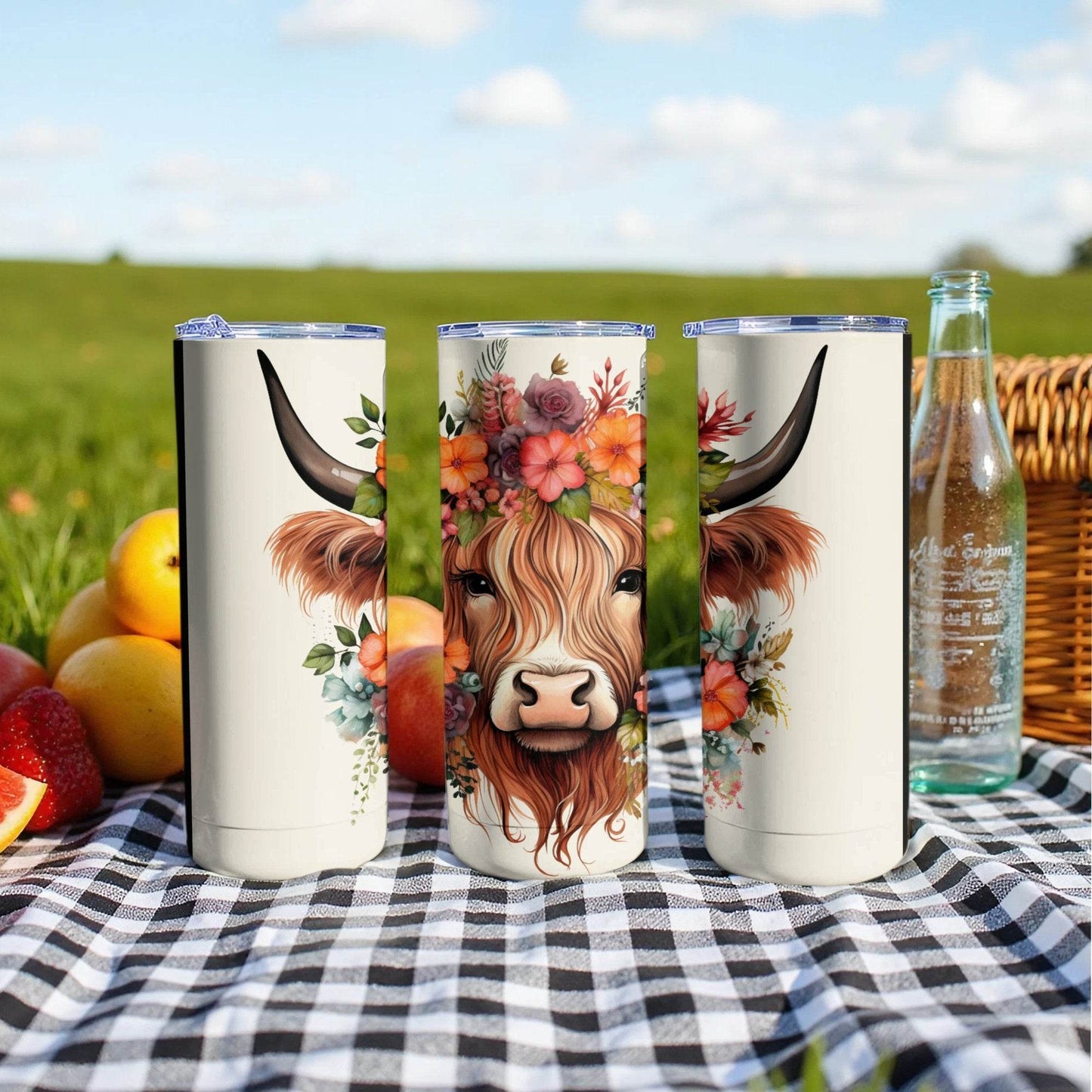 Floral Crown Highland Cow Watercolor Art Design Tumbler - Design & Vybe