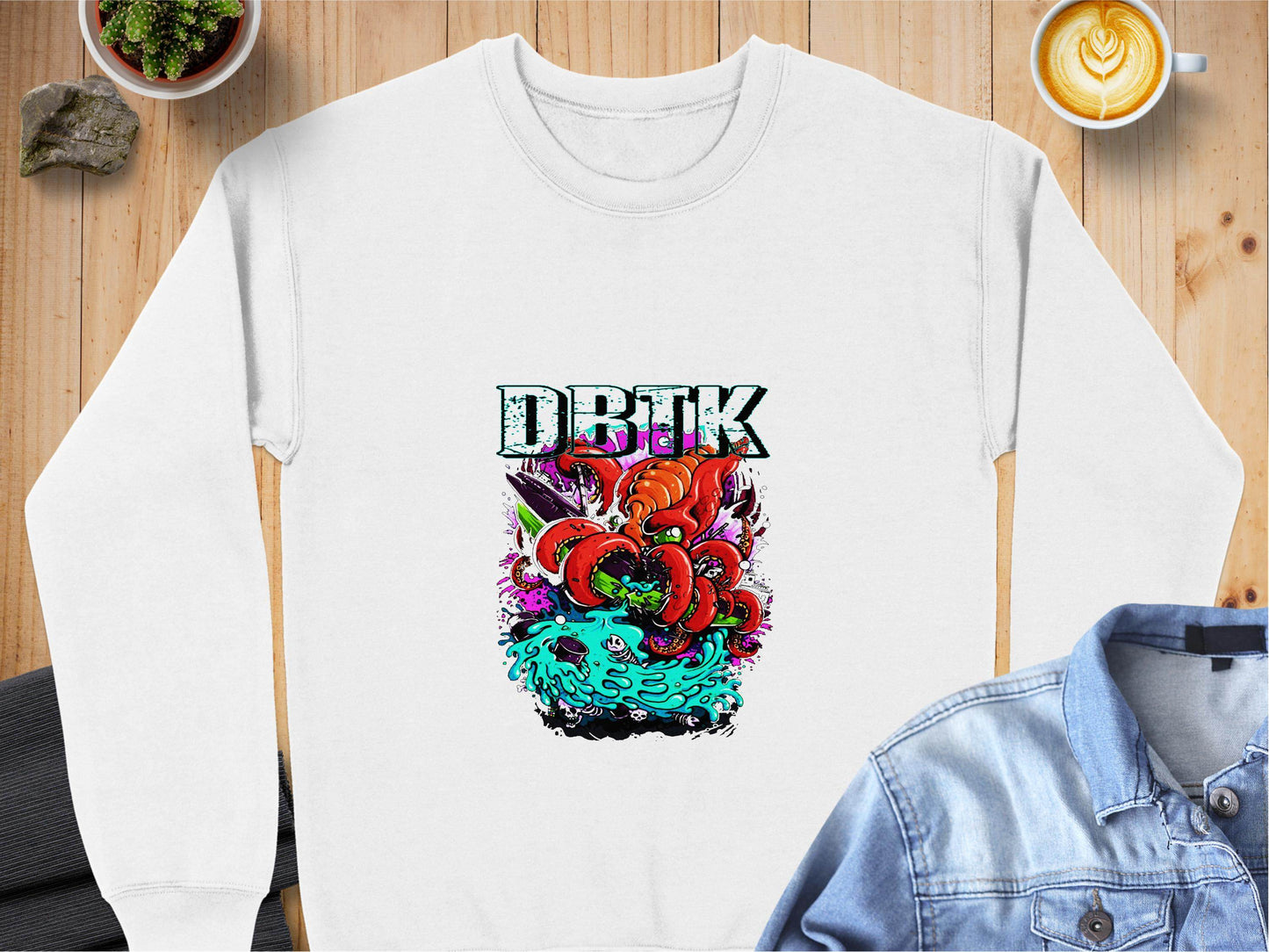 DBTK Octopus Rising with Splashes Graphic Print Sweater - Design & Vybe