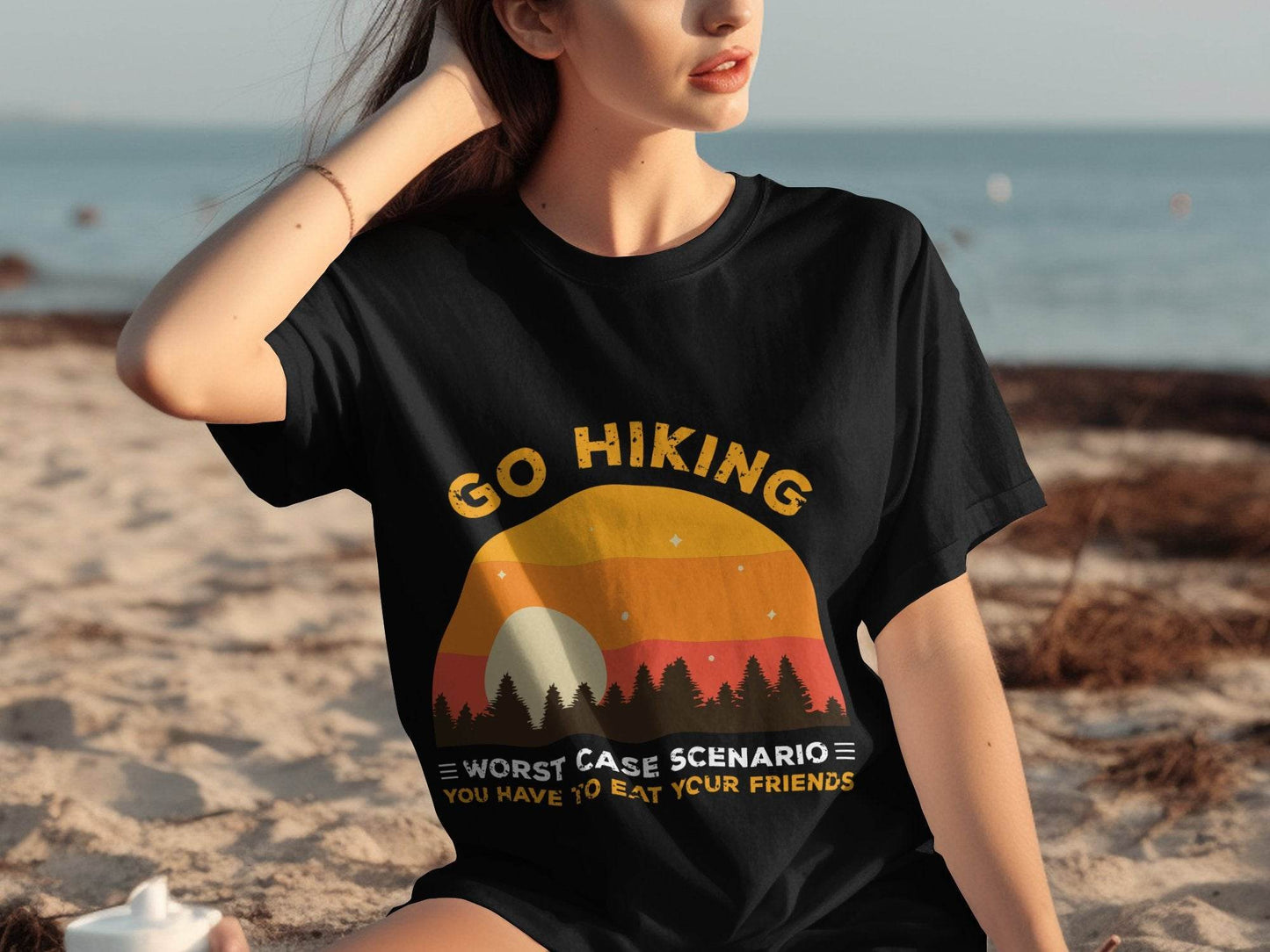 Go Hiking You Have To Eat Your Friends Sunset Design T-Shirt - Design & Vybe