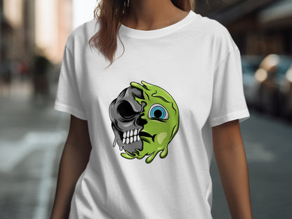 Unique Skull and Green Slime Face Graphic T-shirt product