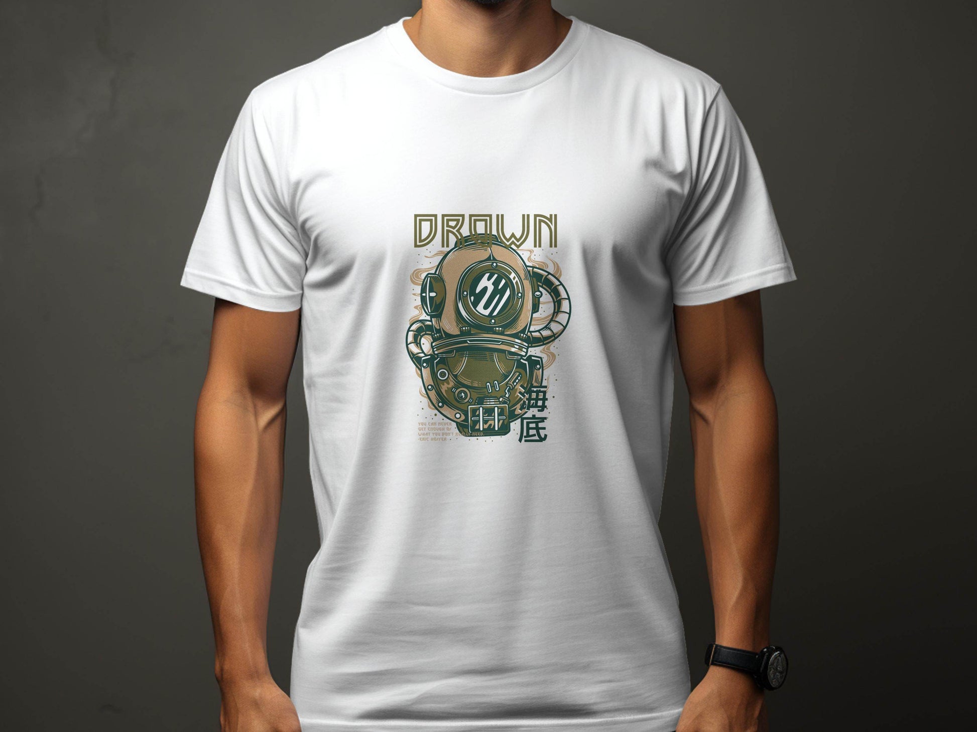 Retro Diving Helmet with DROWN Graphic Cool T-Shirt - Design & Vybe