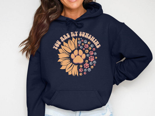You Are My Sunshine Sunflower Paw Pattern Graphic Hoodie - Design & Vybe