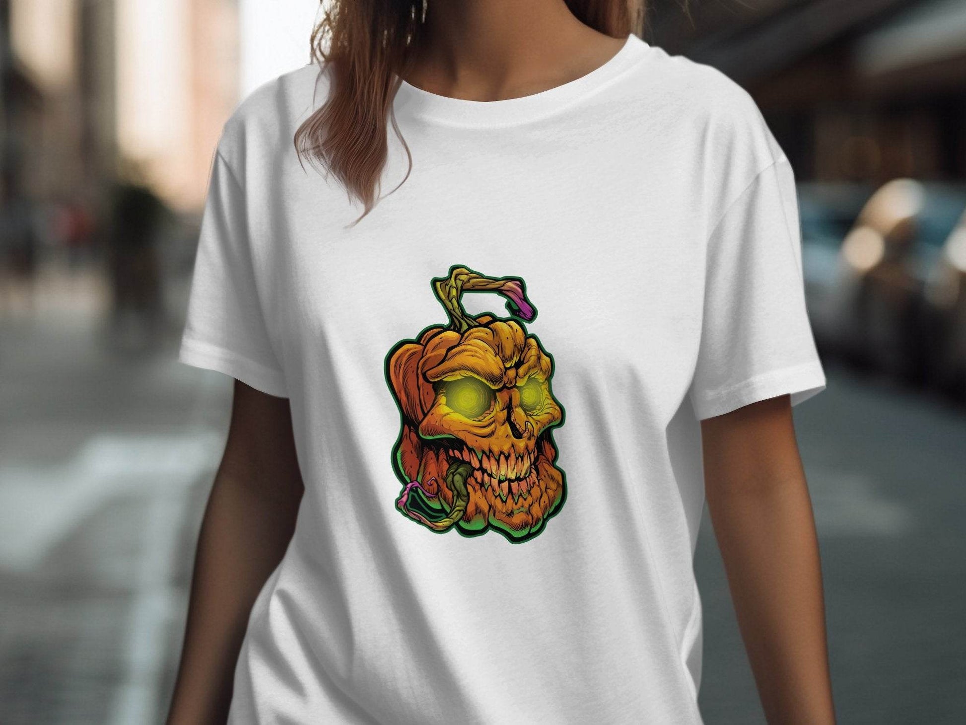 Glowing Eye Spooky Scary Pumpkin Skull Halloween T-Shirt - Design & Vybe
