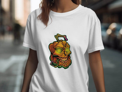 Glowing Eye Spooky Scary Pumpkin Skull Halloween T-Shirt - Design & Vybe