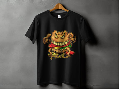 Quirky Cartoon Monster Cheeseburger Graphic T-Shirt - Design & Vybe