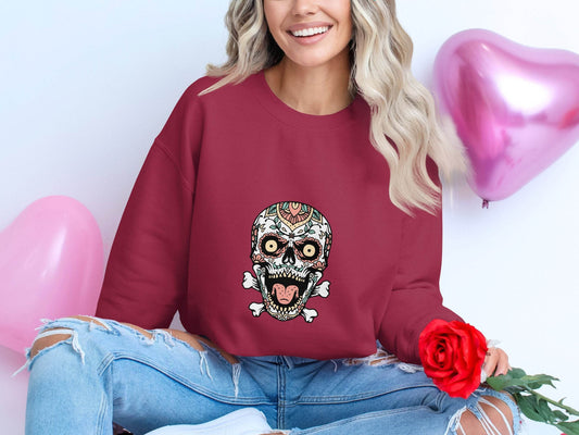Skull with Floral Pattern on a Bone Design Graphic Sweater - Design & Vybe