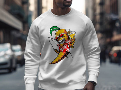 Tropical Vibes Surfboard Carrot Skeleton Graphic Sweater - Design & Vybe
