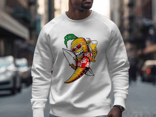 Tropical Vibes Surfboard Carrot Skeleton Graphic Sweater - Design & Vybe