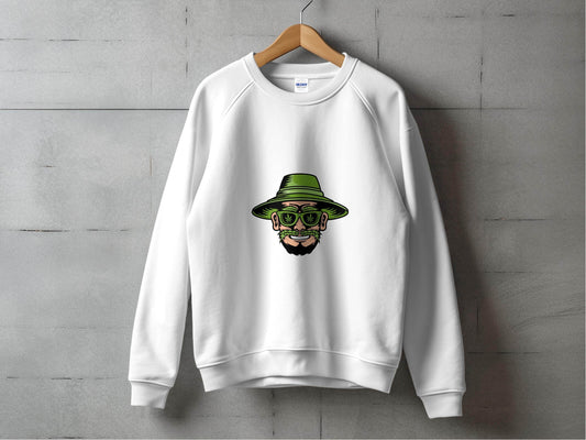 Green Bearded Man With Weed Hat Cartoon Design Sweater - Design & Vybe