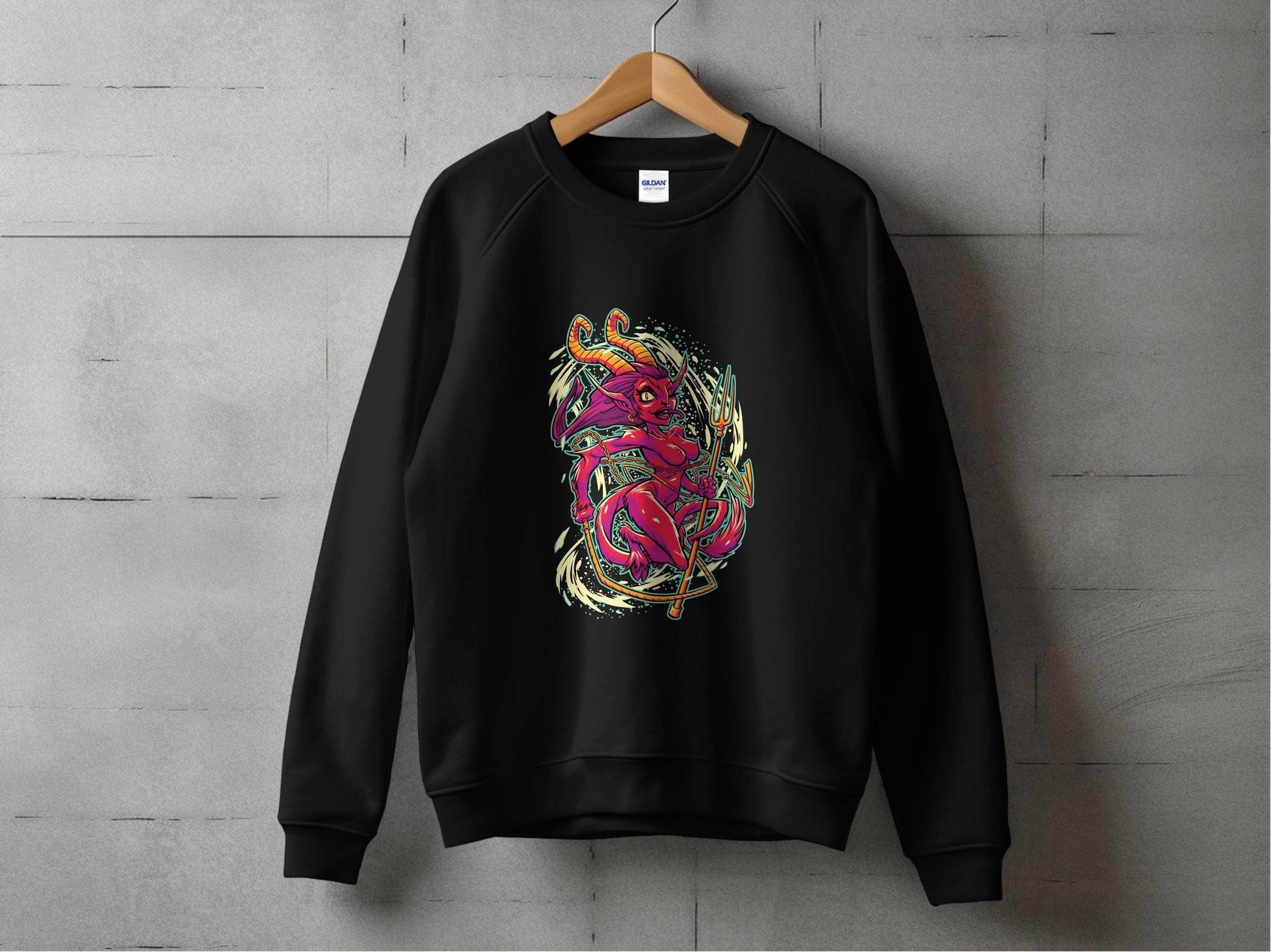Fiery Temptress Devil Girl Art With A Pitchfork Sweater - Design & Vybe