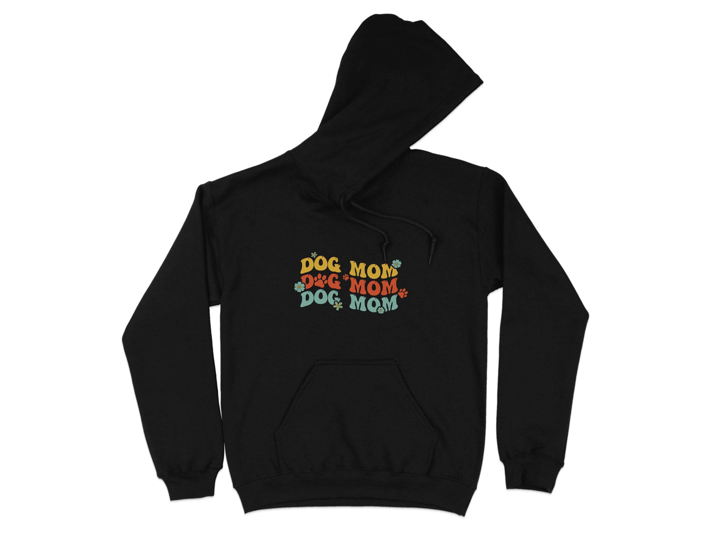Dog Mom Retro Style with Flowers and Paw Prints Hoodie - Design & Vybe