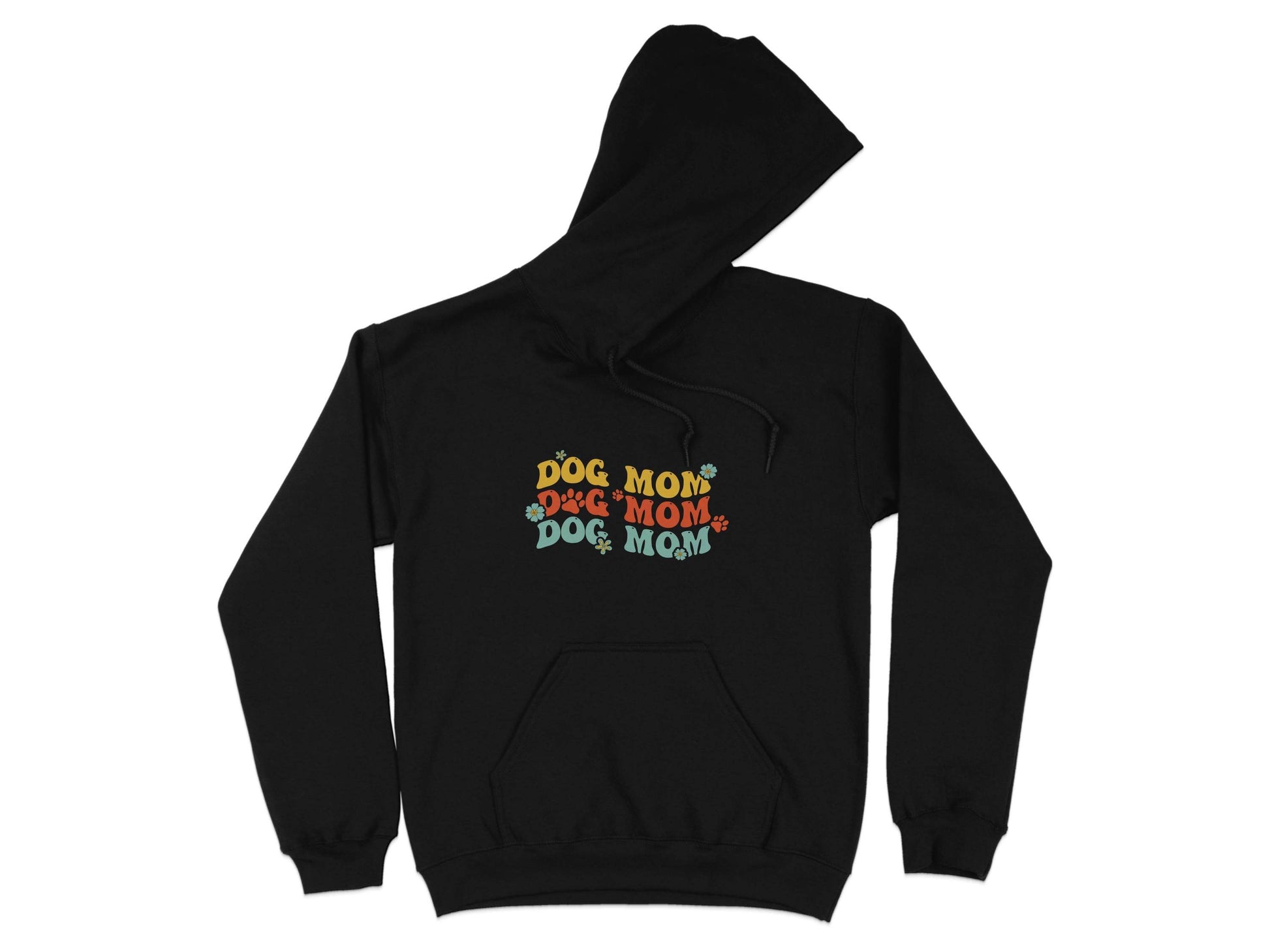 Dog Mom Retro Style with Flowers and Paw Prints Hoodie - Design & Vybe