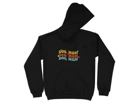Dog Mom Retro Style with Flowers and Paw Prints Hoodie - Design & Vybe