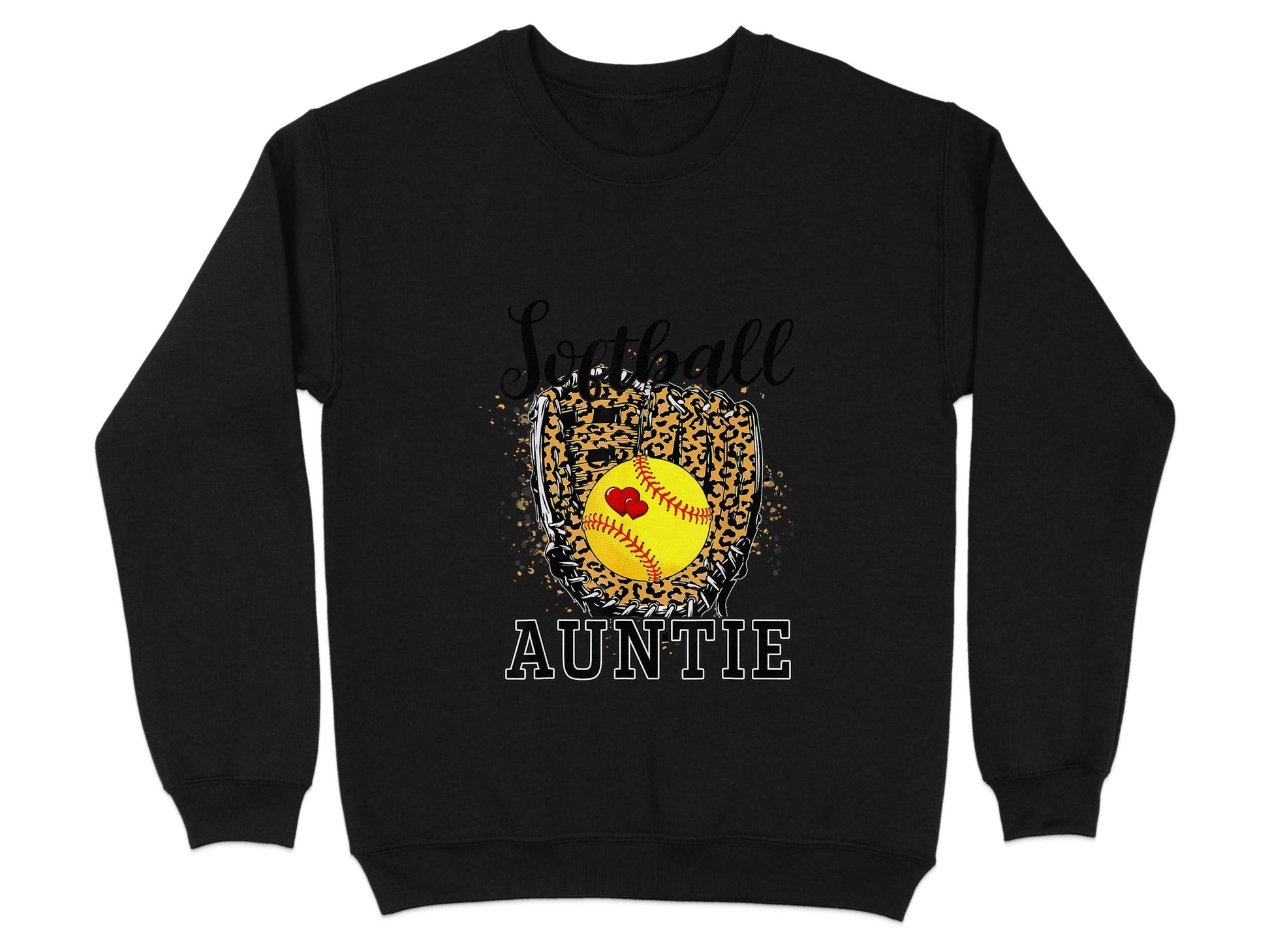 Softball Auntie with Hearts and Leopard Glove Design Sweater - Design & Vybe