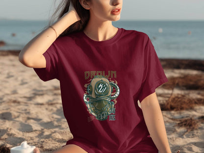 Retro Diving Helmet with DROWN Graphic Cool T-Shirt - Design & Vybe
