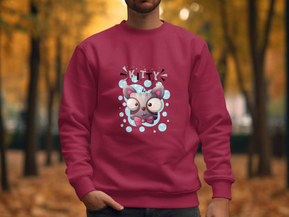 Cute Crazy Kitty Design with Large Eyes and Bow Tie Sweater - Design & Vybe