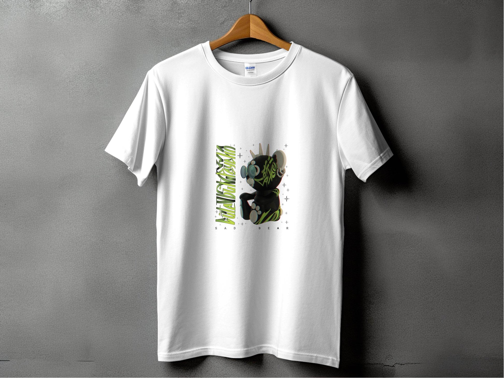 Sad Bear Black With Neon Green Graphics Design T-Shirt - Design & Vybe