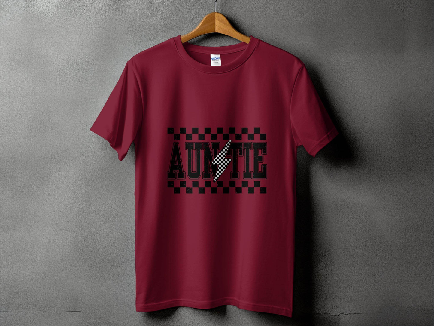 Auntie with Checkered Lightning Bolt Graphic T-Shirt - Design & Vybe