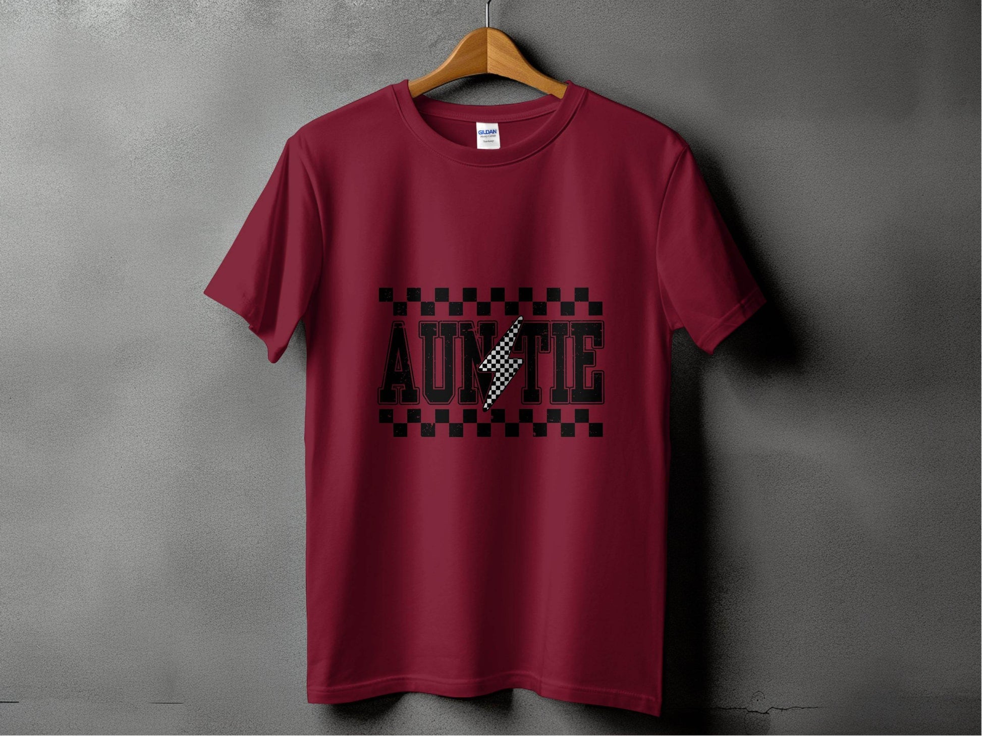 Auntie with Checkered Lightning Bolt Graphic T-Shirt - Design & Vybe
