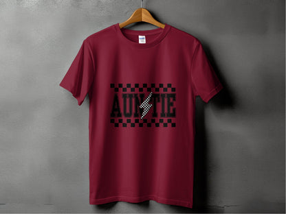 Auntie with Checkered Lightning Bolt Graphic T-Shirt - Design & Vybe