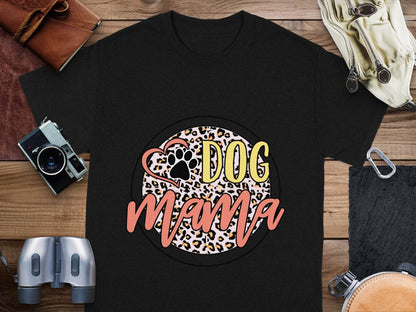 Dog Mama Paw Print On Leopard Print Background T-Shirt - Design & Vybe
