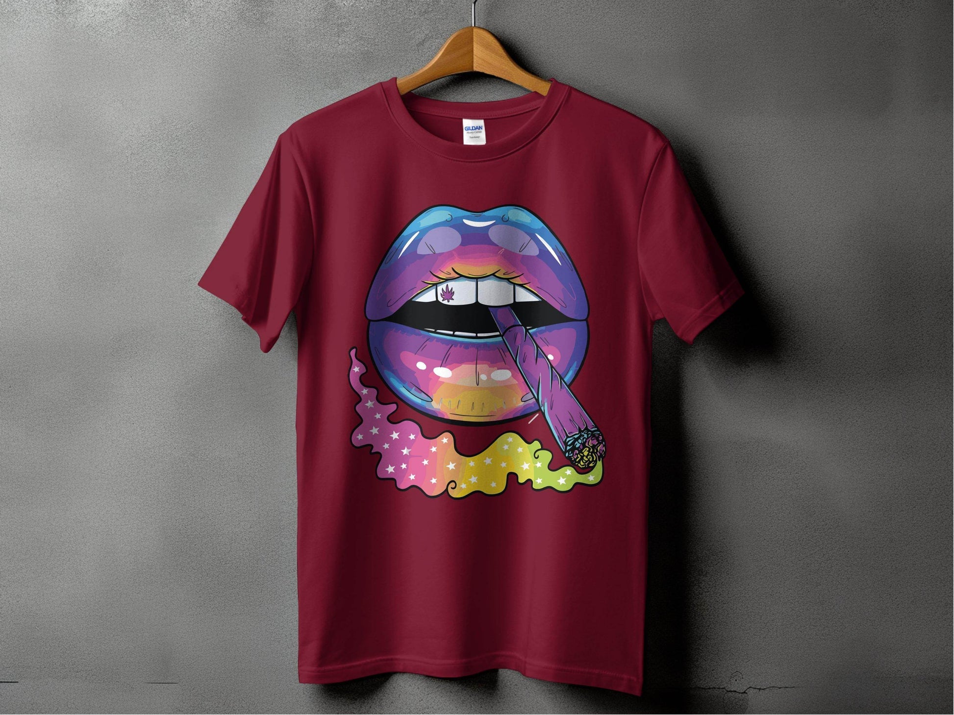 Colorful Lips Smoking Weed Design T-Shirt - Design & Vybe