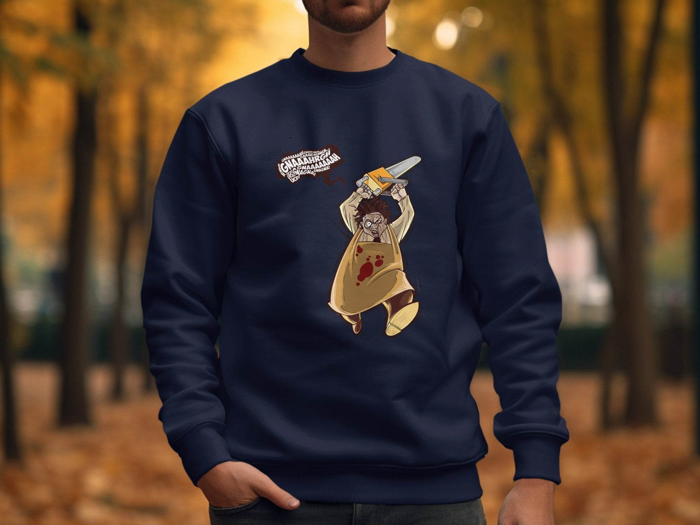 Horror Movie Villain with Chainsaw Illustration Sweater - Design & Vybe