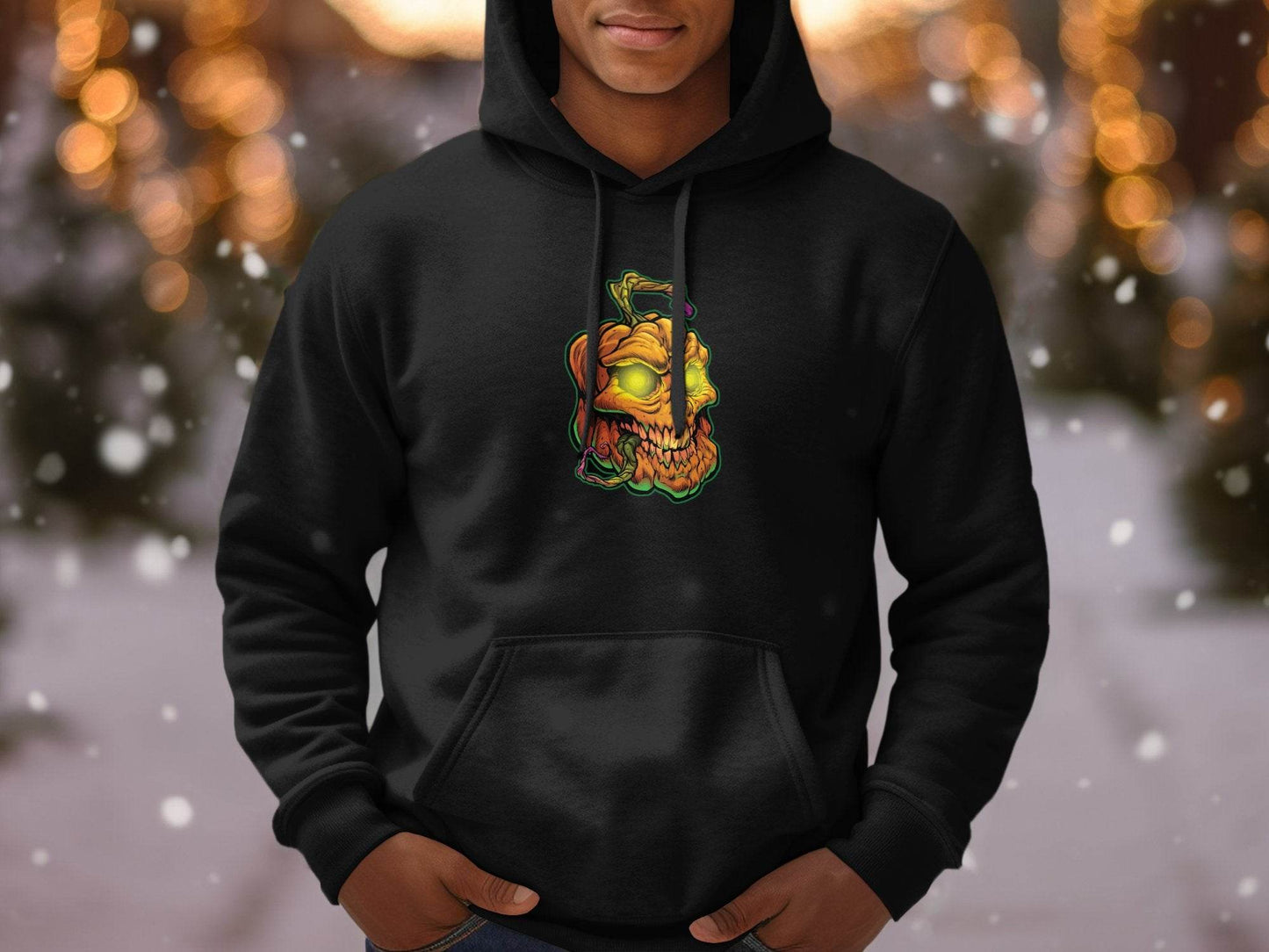Glowing Eye Spooky Scary Pumpkin Skull Halloween Hoodie - Design & Vybe